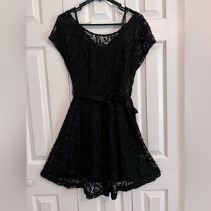 2 pc black lace dress.Cami topped w/ black lace & beautiful black fabric rose!